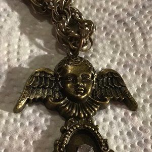 Angel Pendant with One Clear Rhinestone on 28 inch